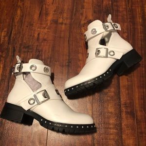 White Biker Booties